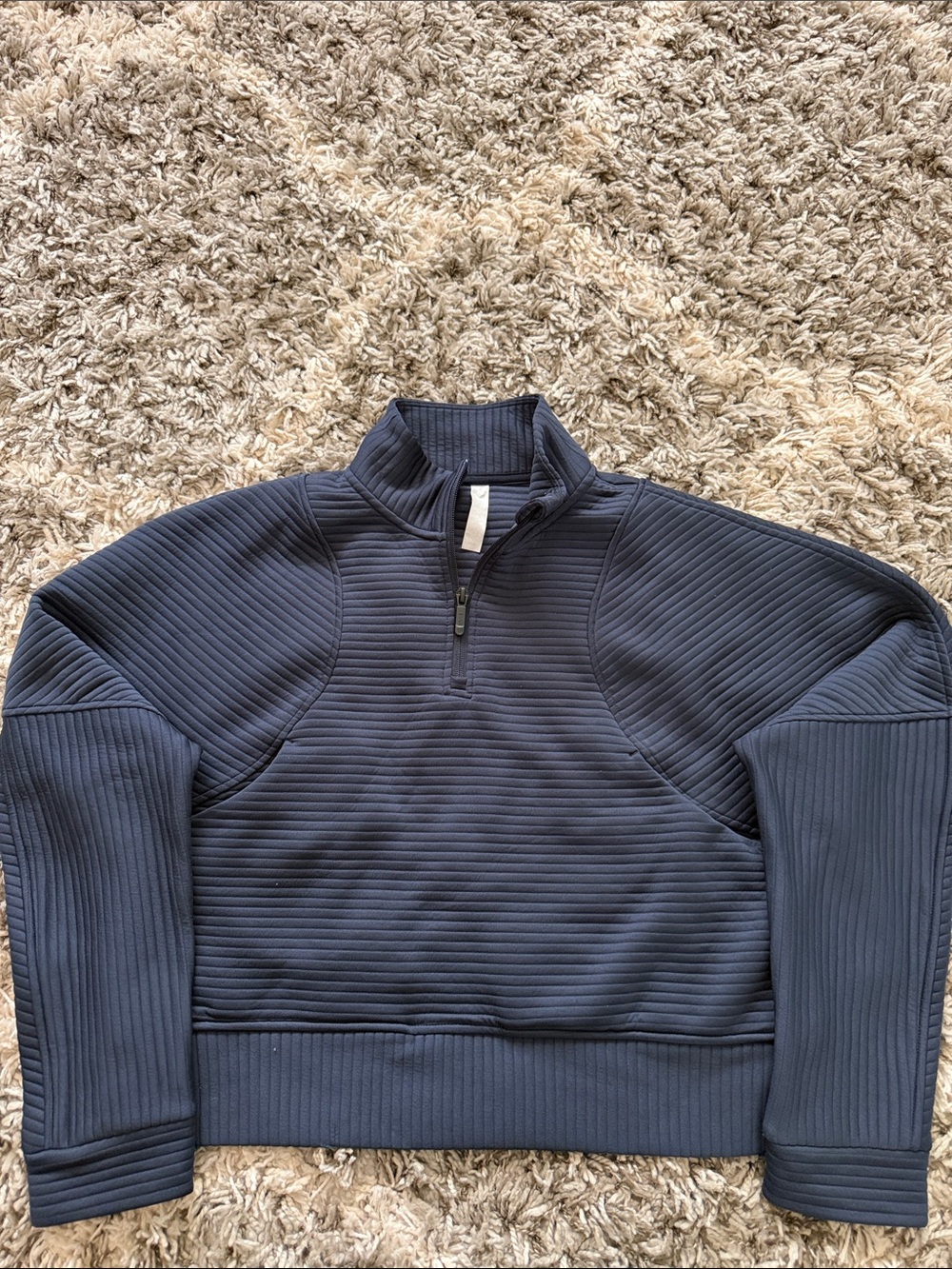 Women's S Navy Quarter-Zip Ribbed Pullover Sweater by Zella